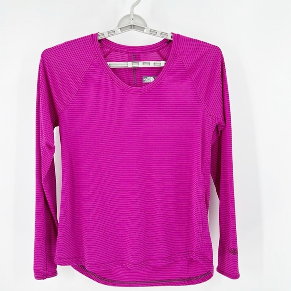 The North Face pink striped flash dry thumb holes hi lo running shirt - Picture 1 of 10
